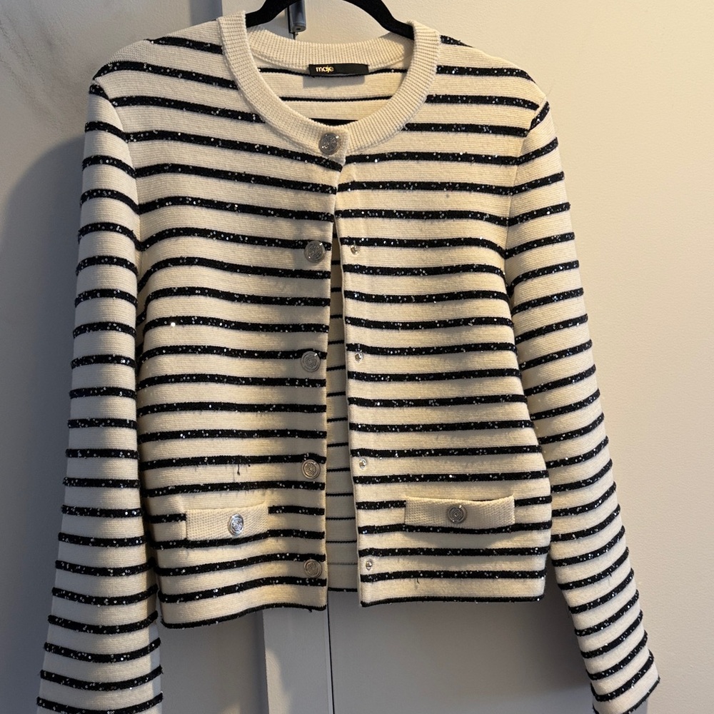 Maje Black and ivory Striped sequin Blazer